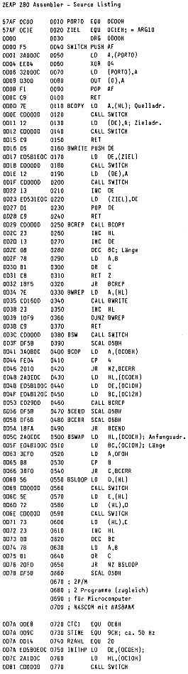 ZEAP Z80 Assembler – Source Listing