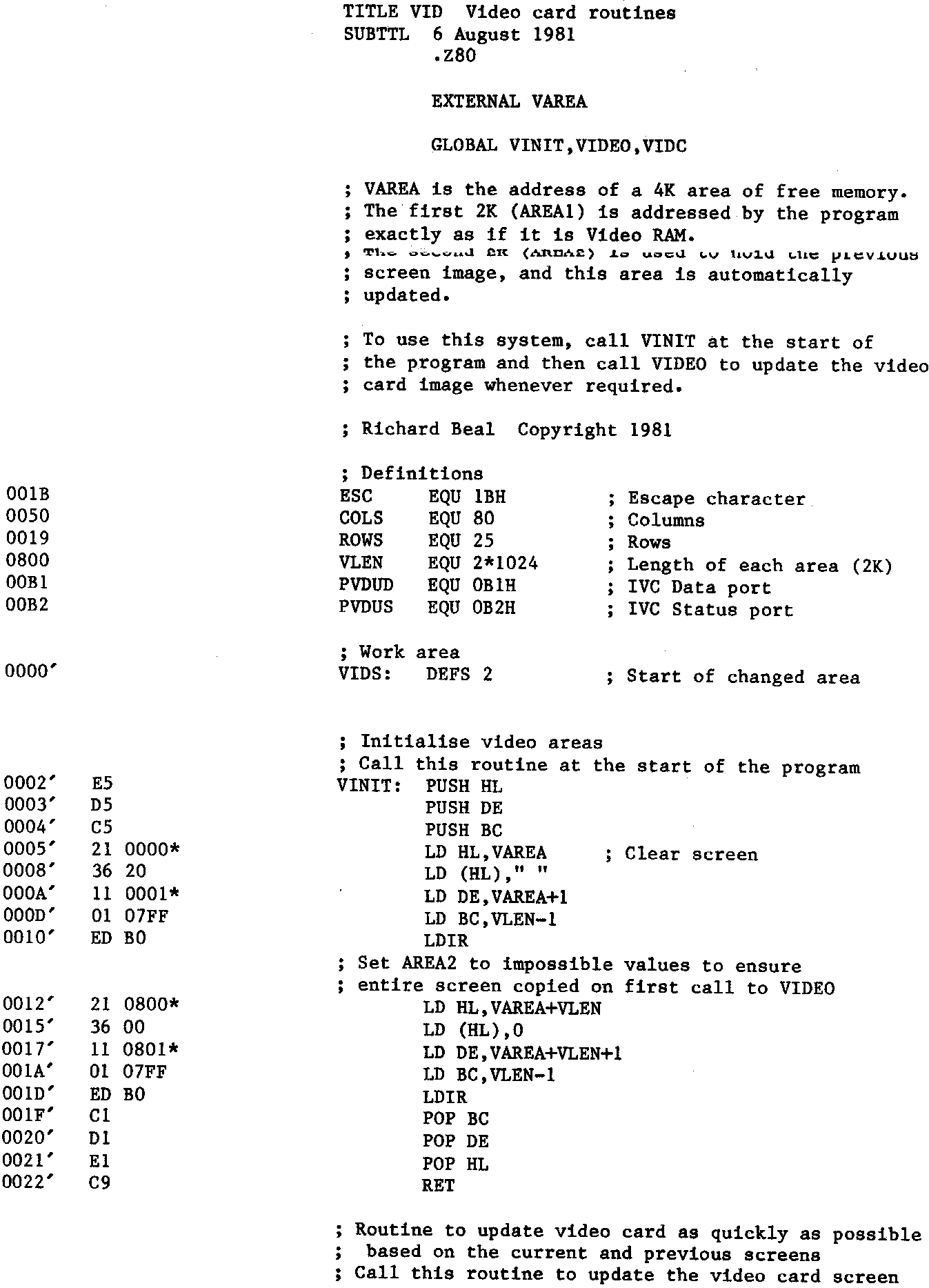 Assembler Listing